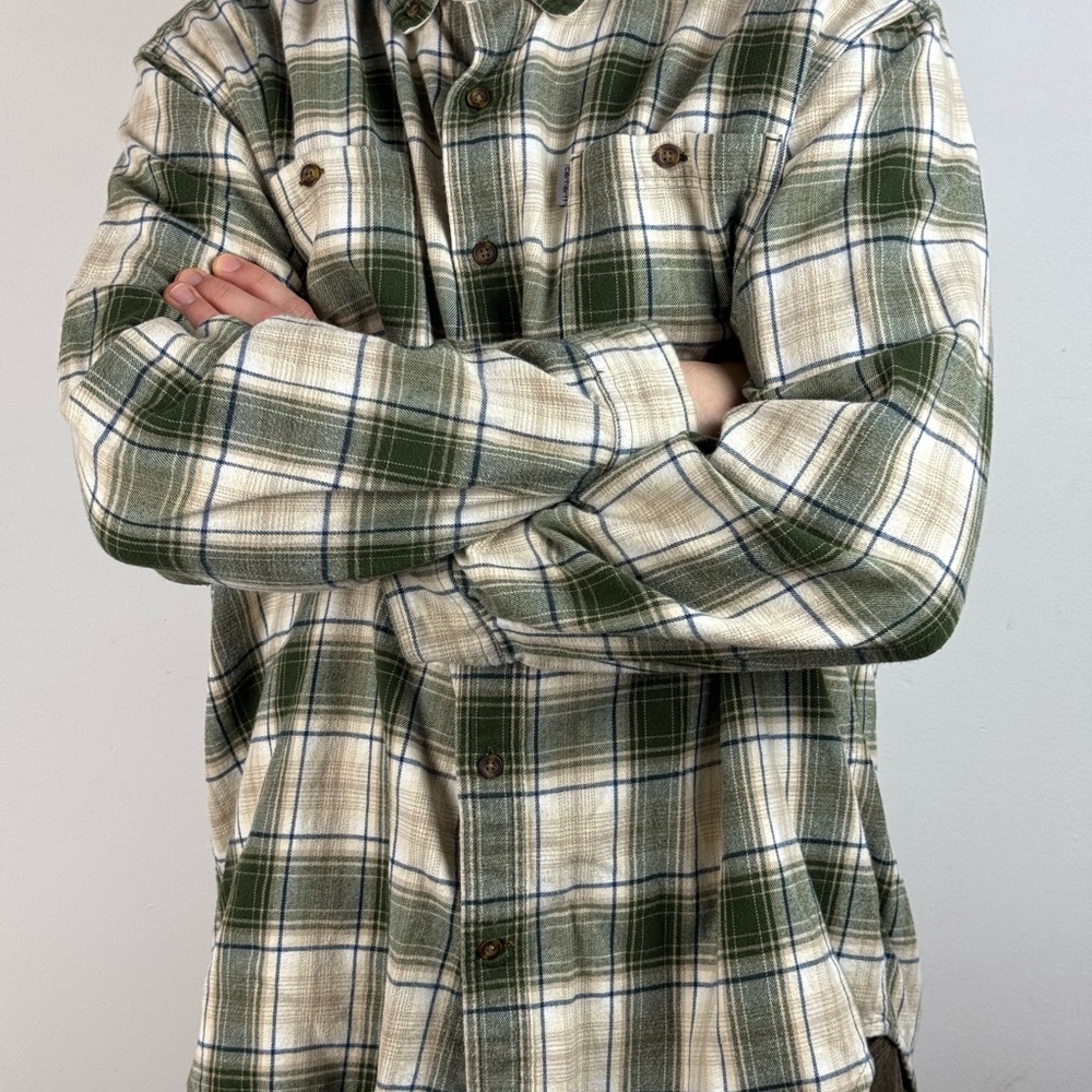 Men's vintage shirt Carhartt Green and Cream Plaid Button-Up Shirt